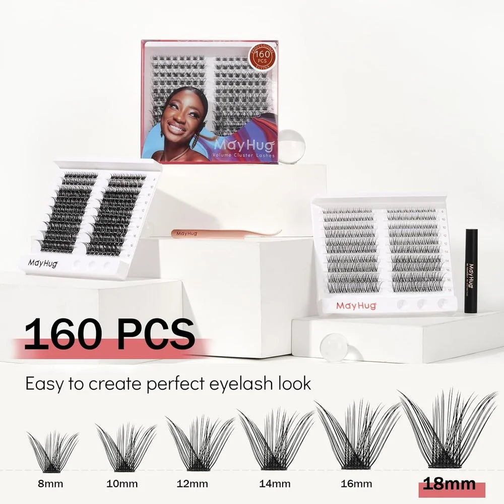 Lash Clusters DIY Eyelash Extensions 160 Pcs Individual Lashes Eyelash Clusters Natural Look, D Curl Cluster Lashes Wispy False Eyelash Soft Cluster Lashes Reusable, 8-18mm MIX (Elvina)