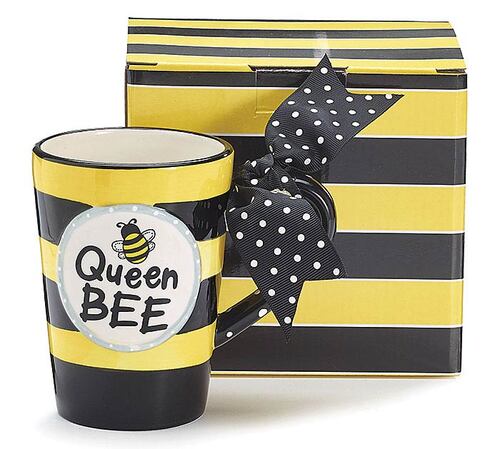 Burton & Burton 9719848 Whimsical Queen Bee 13 oz Coffee Mug with Polka Dot Bow