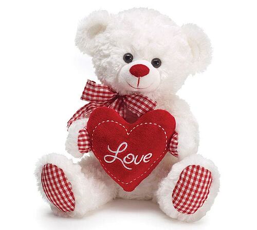 Burton & Burton 9718675C PLUSH WHITE/RED GINGHAM LOVE BEAR