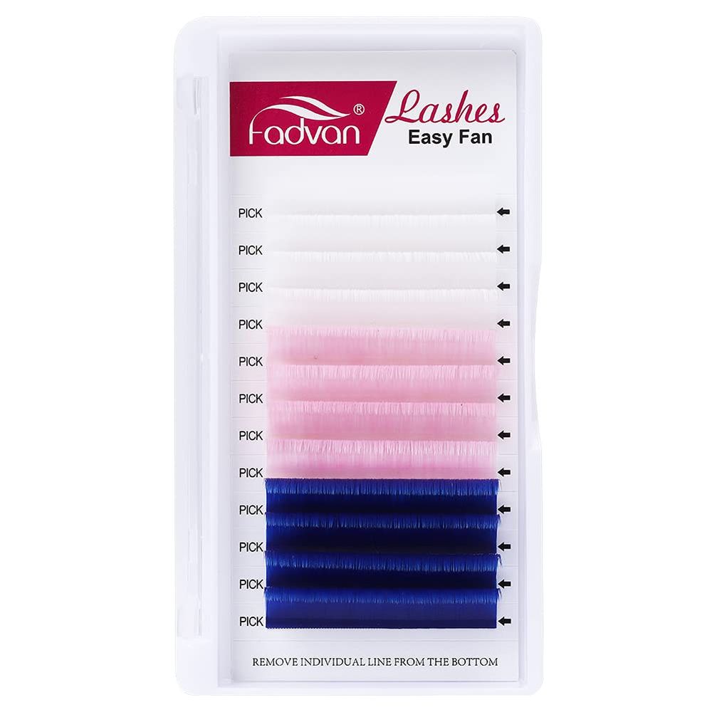 Volume Eyelash Extensions - Mixed White, Pink, Blue Lashes - 0.07mm D Curl 16mm