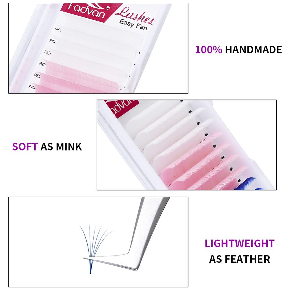 Volume Eyelash Extensions - Mixed White, Pink, Blue Lashes - 0.07mm D Curl 16mm