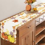 Hexagram Embroidered Fall Table Runners, Cutwork Maple Leaves and Fall Dress Scarves Pumpkin 13"x69"