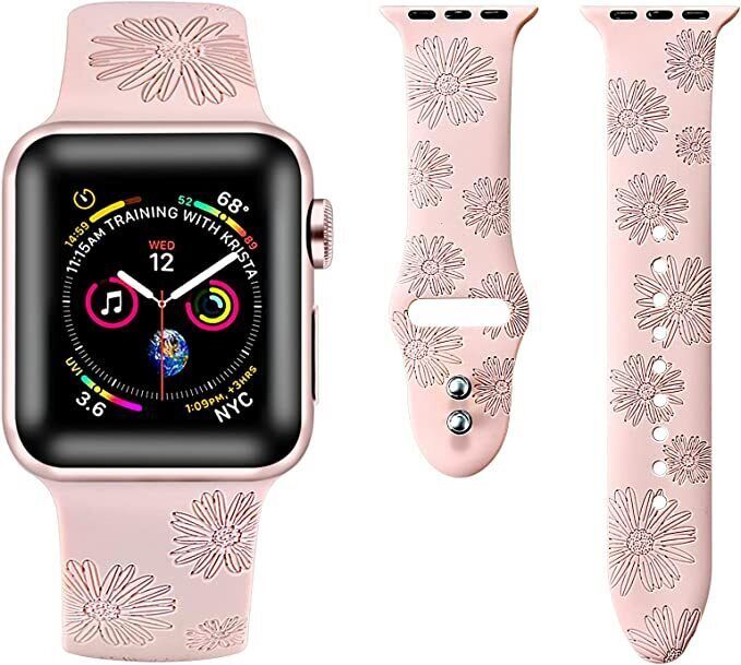 Apple Watch Replacement Band Floral Soft Silicone, Compatible with Apple iWatch Series 7 6 5 4 3 2 1 SE