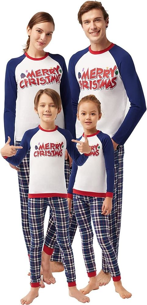 Christmas Pajamas, Size 4T, Blue and White Plaid, "Merry Christmas"