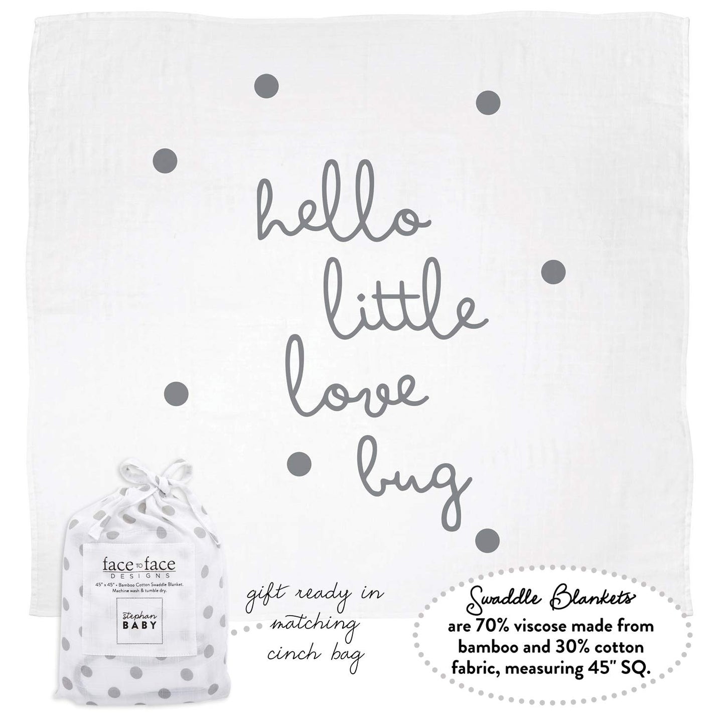 Stephan Baby Face to Face Collection Viscose + Cotton Swaddle, Love Bug