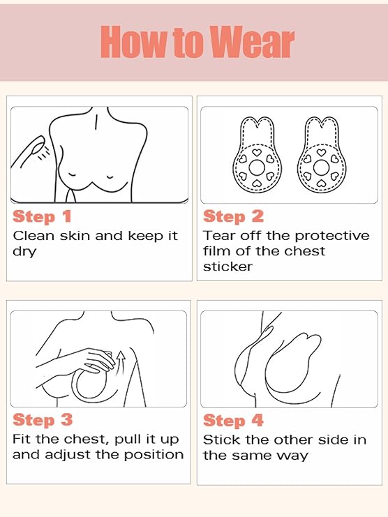 2 Pairs Silicone Sticky Bra, Invisible Adhesive Bra Push Up, Backless, Strapless