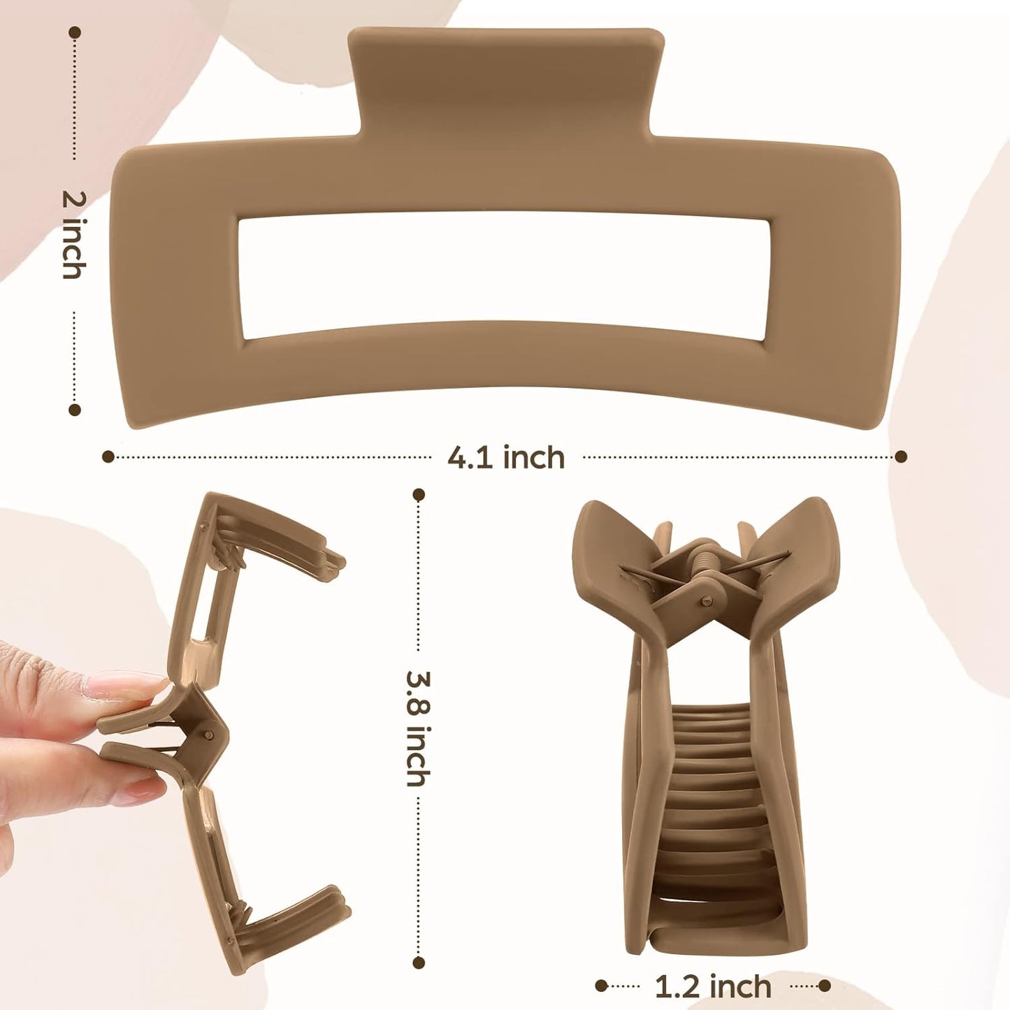 6pcs Claw Clips, 4.1 Inch Hair claws for Thick Hair, Matte Khaki Hair Claw Clips, Neutral Rectangle Hair Clips for Women