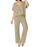 Women's 2 Piece Outfits Lounge Sets Casual Short Sleeve Pullover Tops Wide Leg Long Pants Matching Travel Loungewear Set-S