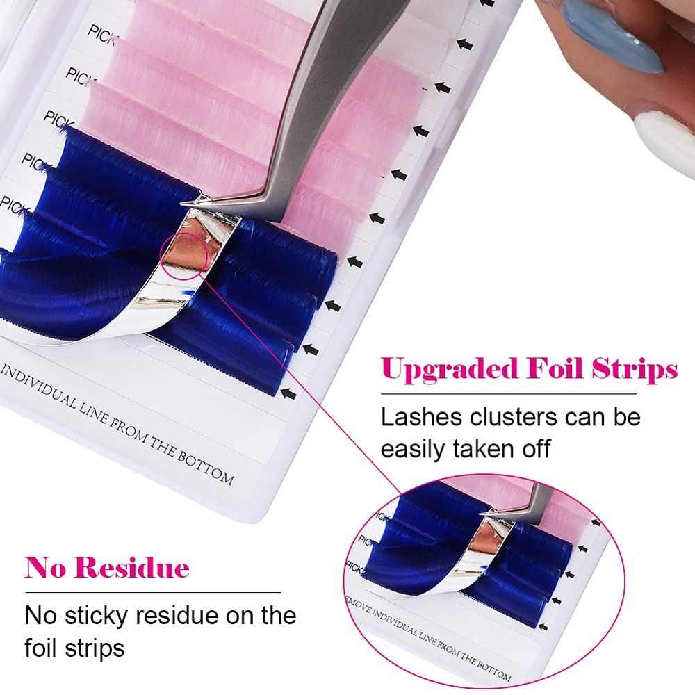 Volume Eyelash Extensions - Mixed White, Pink, Blue Lashes - 0.07mm D Curl 16mm