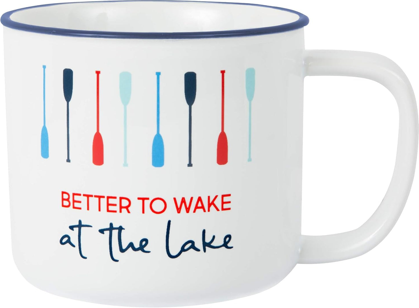 Pavilion Gift 67511 Large 17 Oz Stoneware Coffee Cup Mug Better To Wake At The Lake, Blue