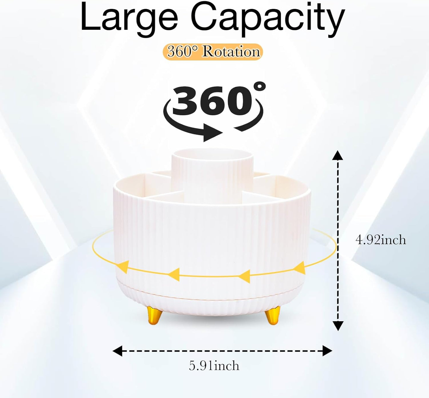 360 Rotating Makeup Organizer Desktop Lazy Susan Cosmetic Desk Storage Container Makeup Brush Holder for Eyeshadow Brush Lipstick Holder Pen Holder(White)