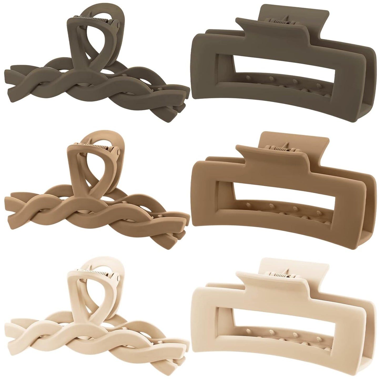 6pcs Claw Clips, 4.1 Inch Hair claws for Thick Hair, Matte Khaki Hair Claw Clips, Neutral Rectangle Hair Clips for Women