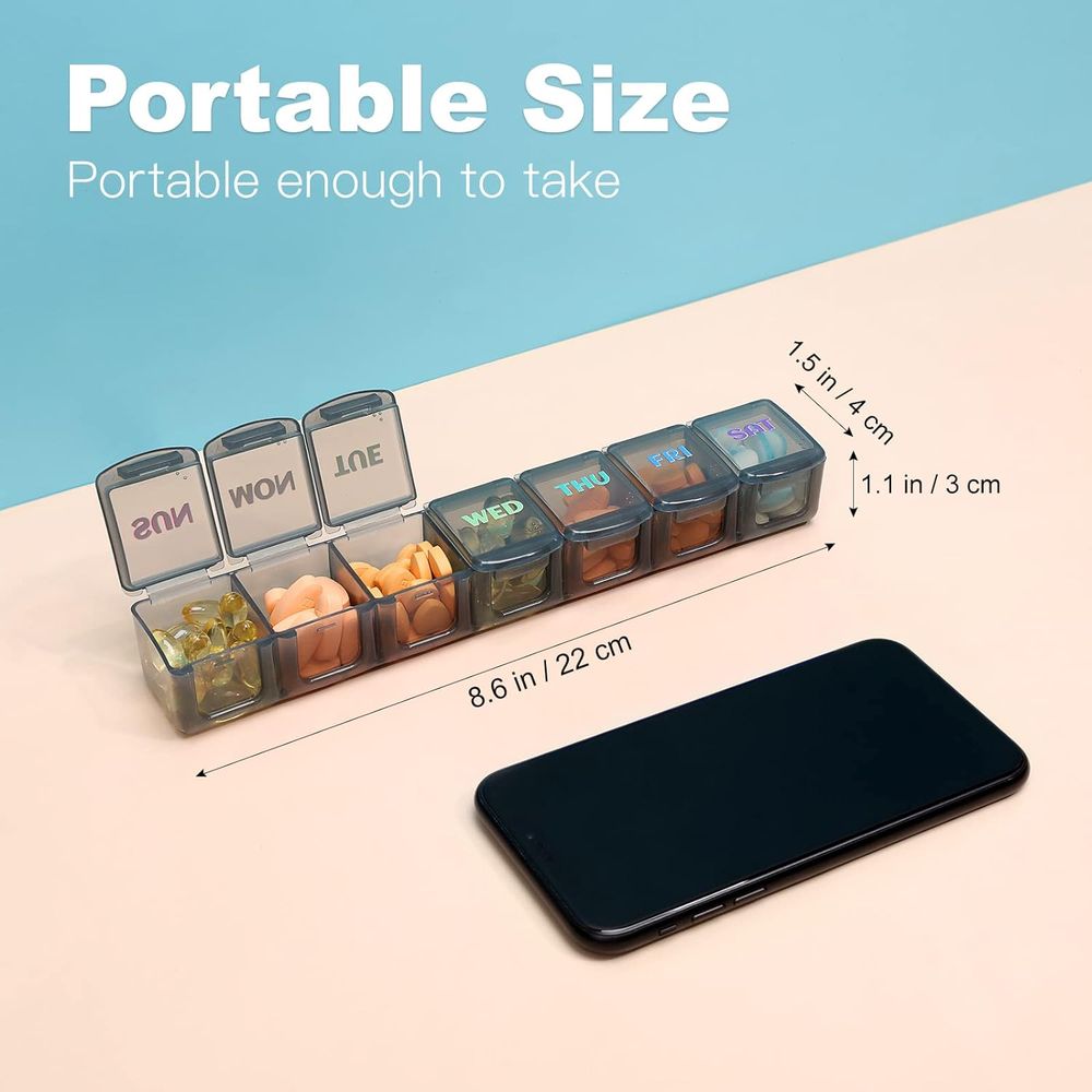 Weekly Pill Organizer Travel Pill Organizer Pill Box 7 Day Large Compartments BPA Free Portable Easy to Clean for Vitamin Fish Oil Cod Liver Oil Medicine Supplements 2pcs Black+White