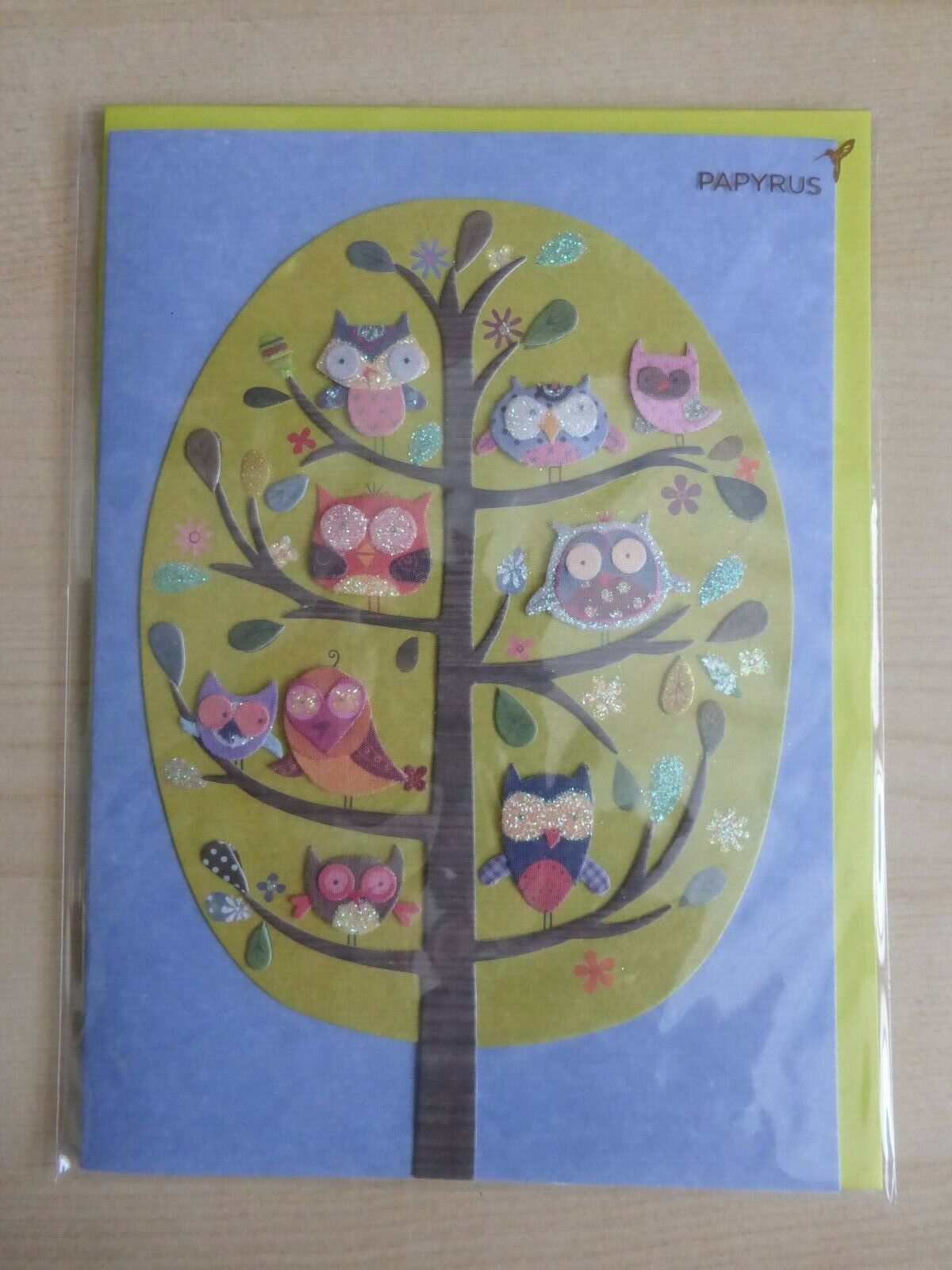 Papyrus Owls in Tree Blank Card