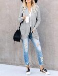 Uniexcosm Women's Open Front Cardigans Long Sleeve Chunky Knitted Cardigan Sweater Coats with Pockets, Gray, Medium