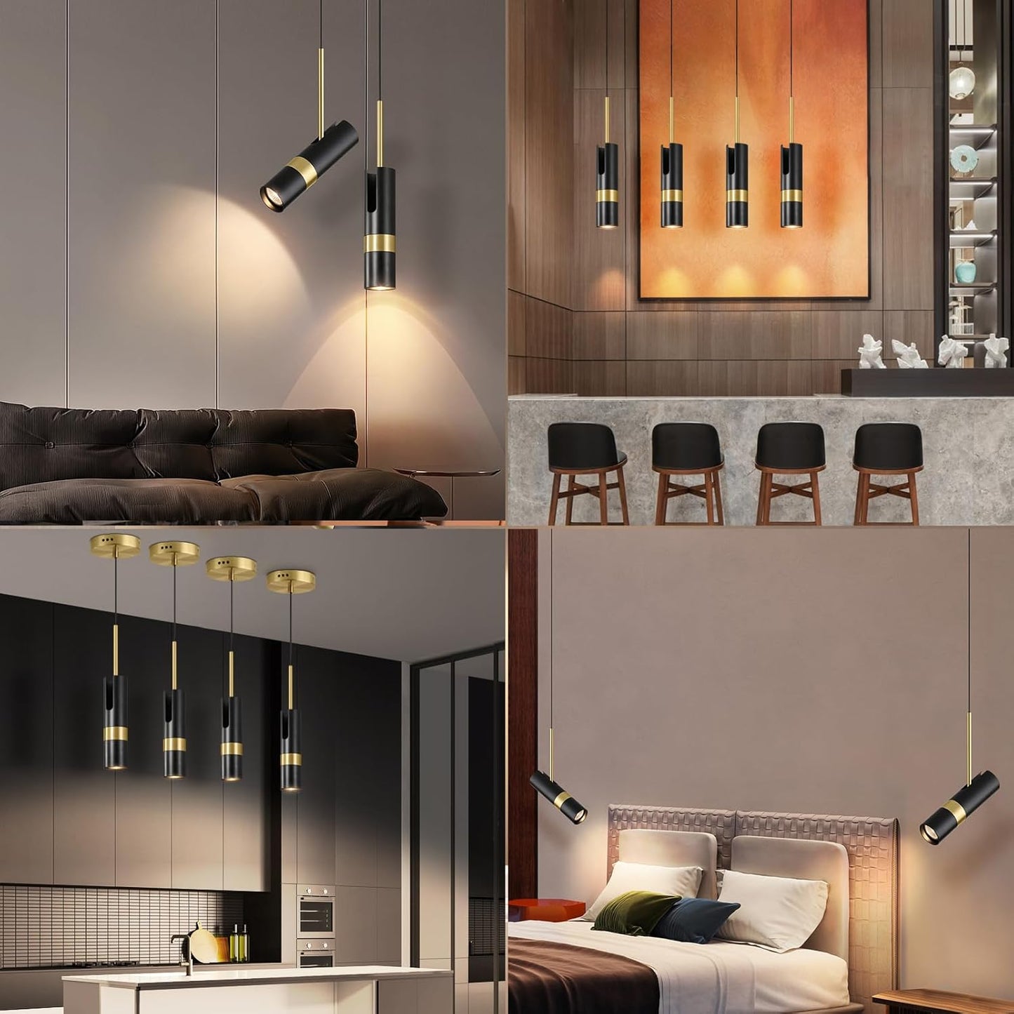 Black Pendant Light, Modern Pendant Lights Kitchen Island, Adjustable Heights Hanging 3000K LED Lights for Kitchen Island, Dining Living, Hallway (1-Light)