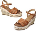 SHIBEVER Wedge Sandals For Women Dressy: Summer Women's Wedges Sandals Open Toe Espadrille Ankle Strap Ladies Shoes, Brown, 10.5