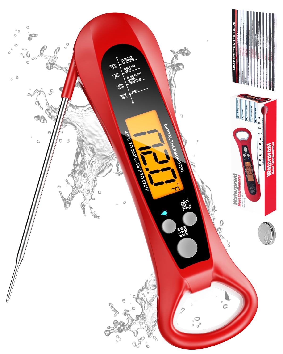 Digital Meat Thermometer for Cooking-Backlight, Calibration, Ultra Fast, Waterproof Instant Read Digital Food Thermometer