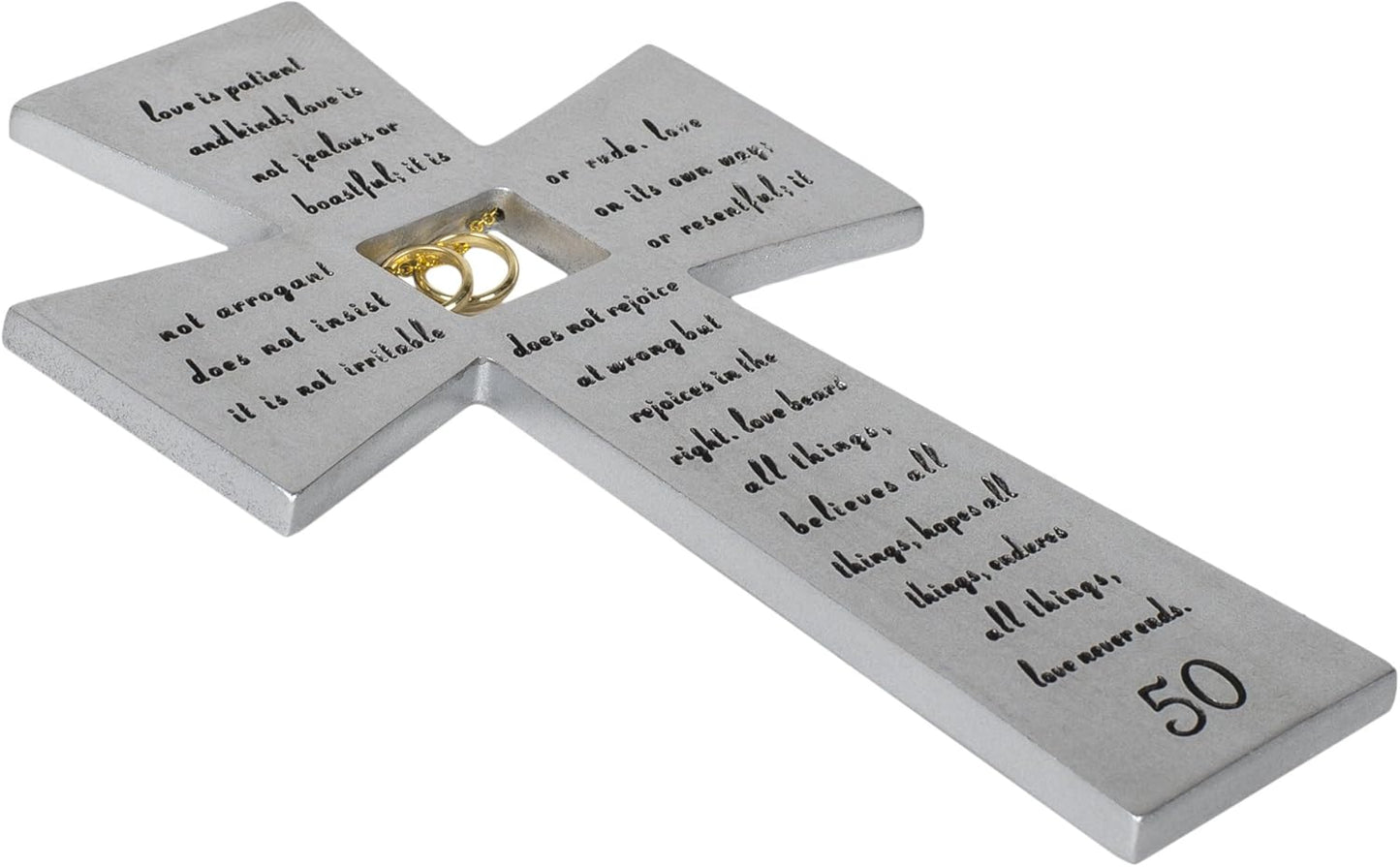 Roman 50th Wedding Anniversary "Love Never Fails" Wall Cross