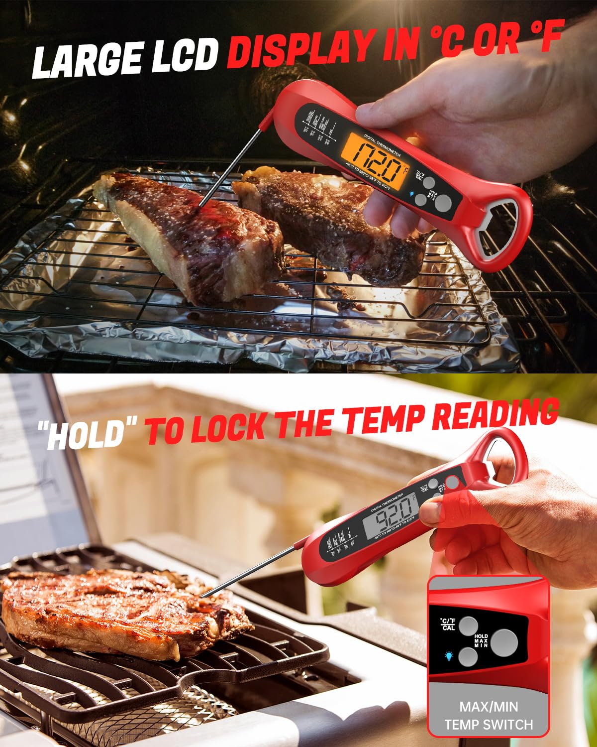 Digital Meat Thermometer for Cooking-Backlight, Calibration, Ultra Fast, Waterproof Instant Read Digital Food Thermometer