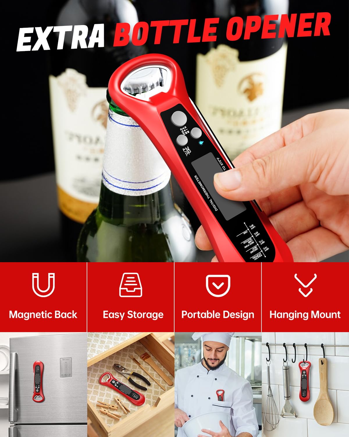 Digital Meat Thermometer for Cooking-Backlight, Calibration, Ultra Fast, Waterproof Instant Read Digital Food Thermometer