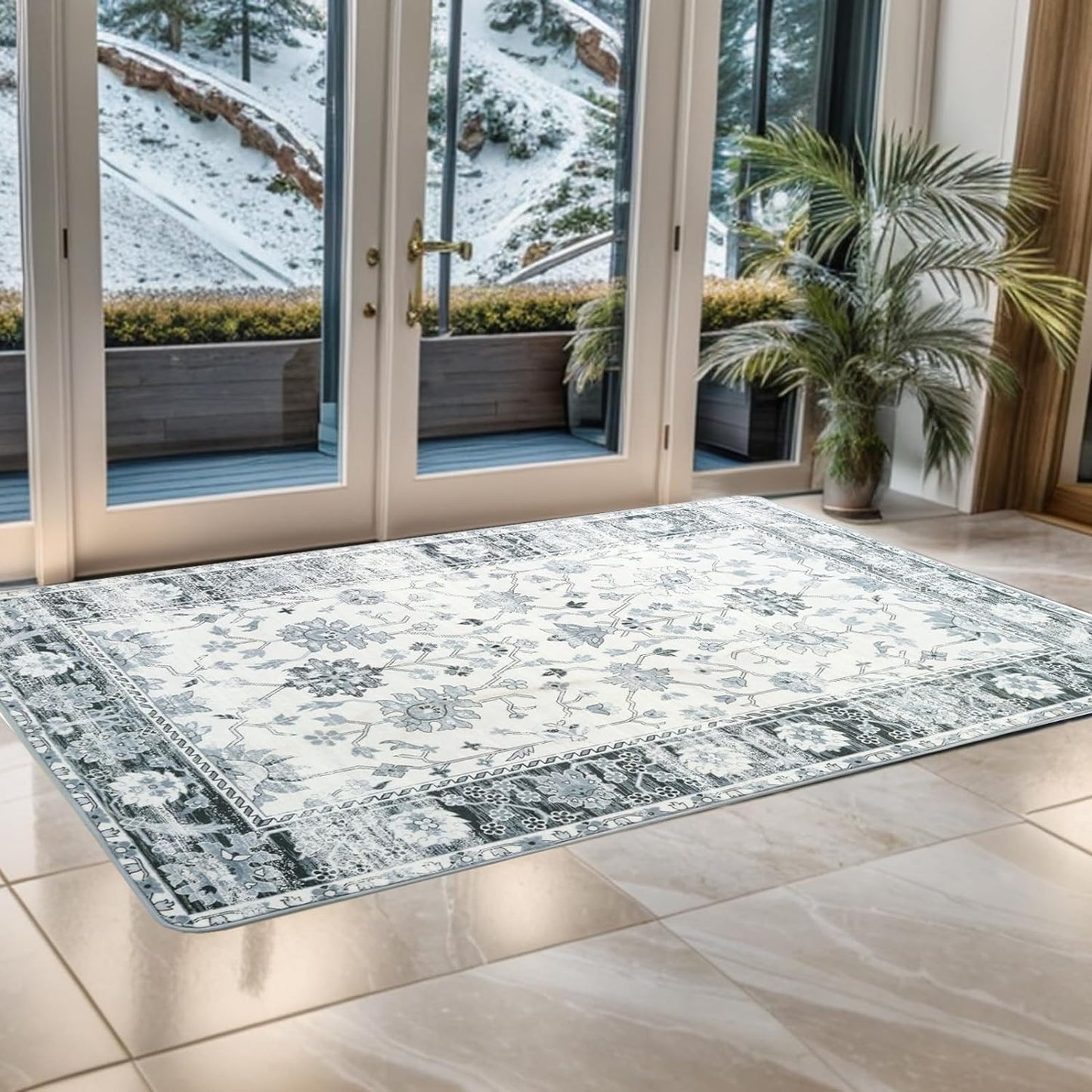 Area Rug Indoor Vintage Rugs Soft Fuzzy Shaggy Carpet Distressed Accent Rug Non-Slip Non Shedding Rug for Dining Room Living Room Bedroom Office (2x3Feet, Dark Grey)