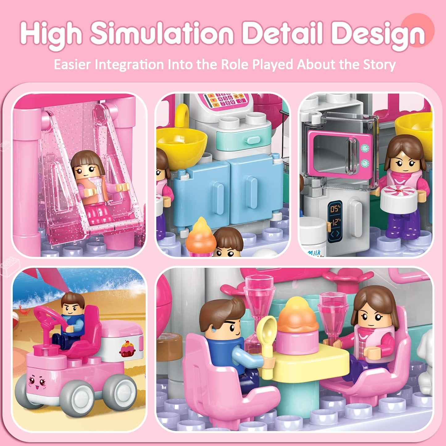 STEM 3-in-1 Building Educational Toys for Girls, Sweet & Cake Bakery Creative Building Blocks with APP 3D Guide & Funny Sound