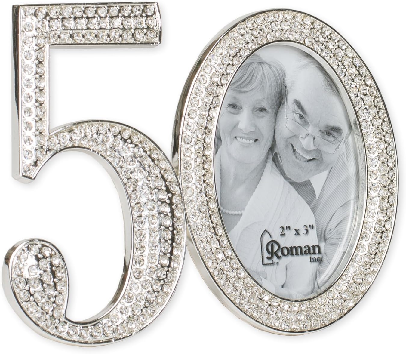 Roman Giftware Inc., Caroline Collection, Wedding & Anniversary, 3.25" H 50TH Rhinestone Frame,Religious, Inspirational, Durable (4x1x3)