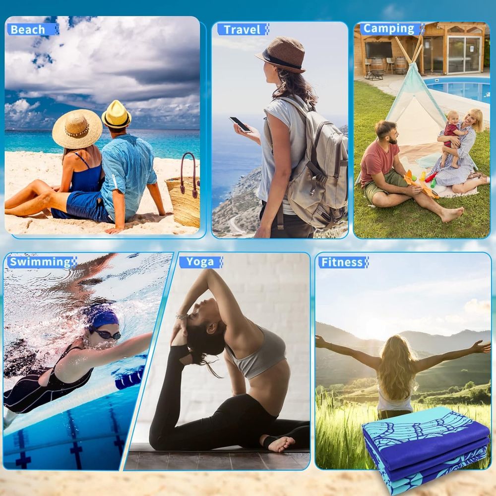 6 Pack Microfiber Oversized Lightweight Beach Towel 71"x32" Extra Thin Large Sand Free Towels Travel Swim Pool Yoga Gym for Adults Women Men Beach Essentials Accessories Vacation Gift