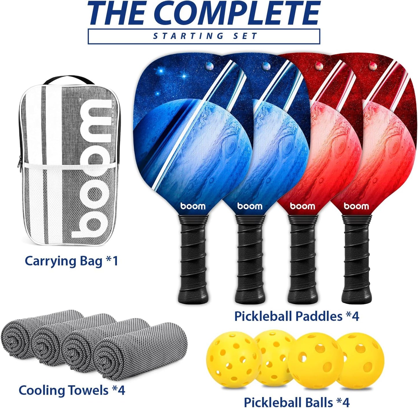 Pickleball Paddles, Pickleball Set with 4 Premium Wood Pickleball Paddles, 4 Cooling Towels, 4 Pickleball Balls & Carry Bag, Pickleball Paddle with Cushion Comfort Grip, Gifts for Men Women