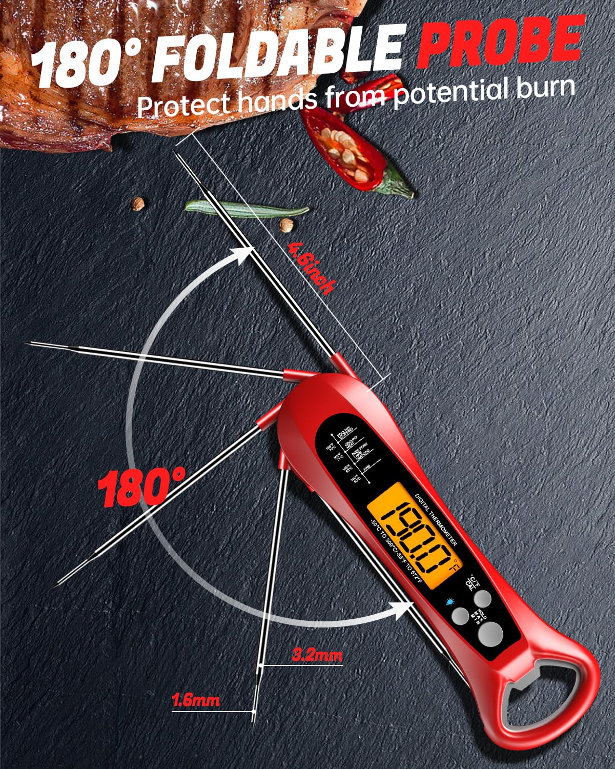 Digital Meat Thermometer for Cooking-Backlight, Calibration, Ultra Fast, Waterproof Instant Read Digital Food Thermometer