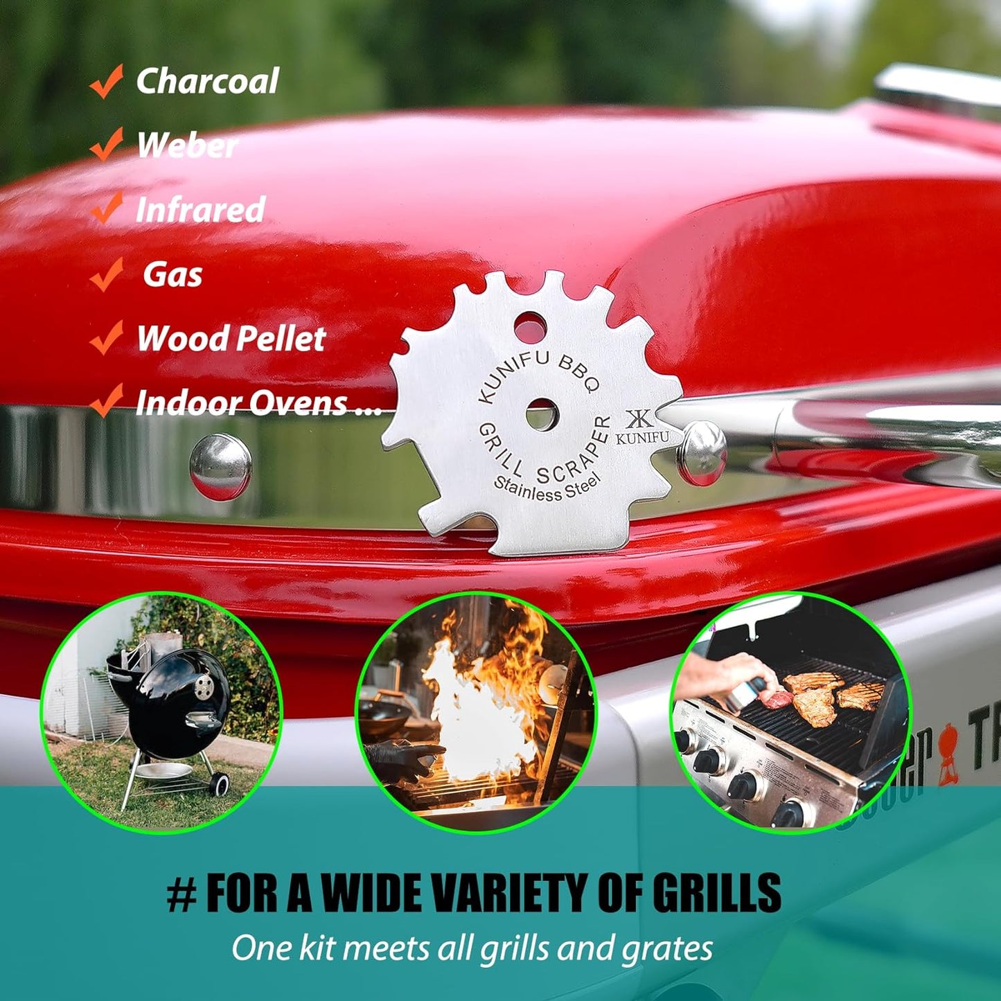 BBQ Grill Scraper, Stocking Stuffers, Bristle-Free for Griddle, Kitchen Gadgets Cleaner, Camping Accessories
