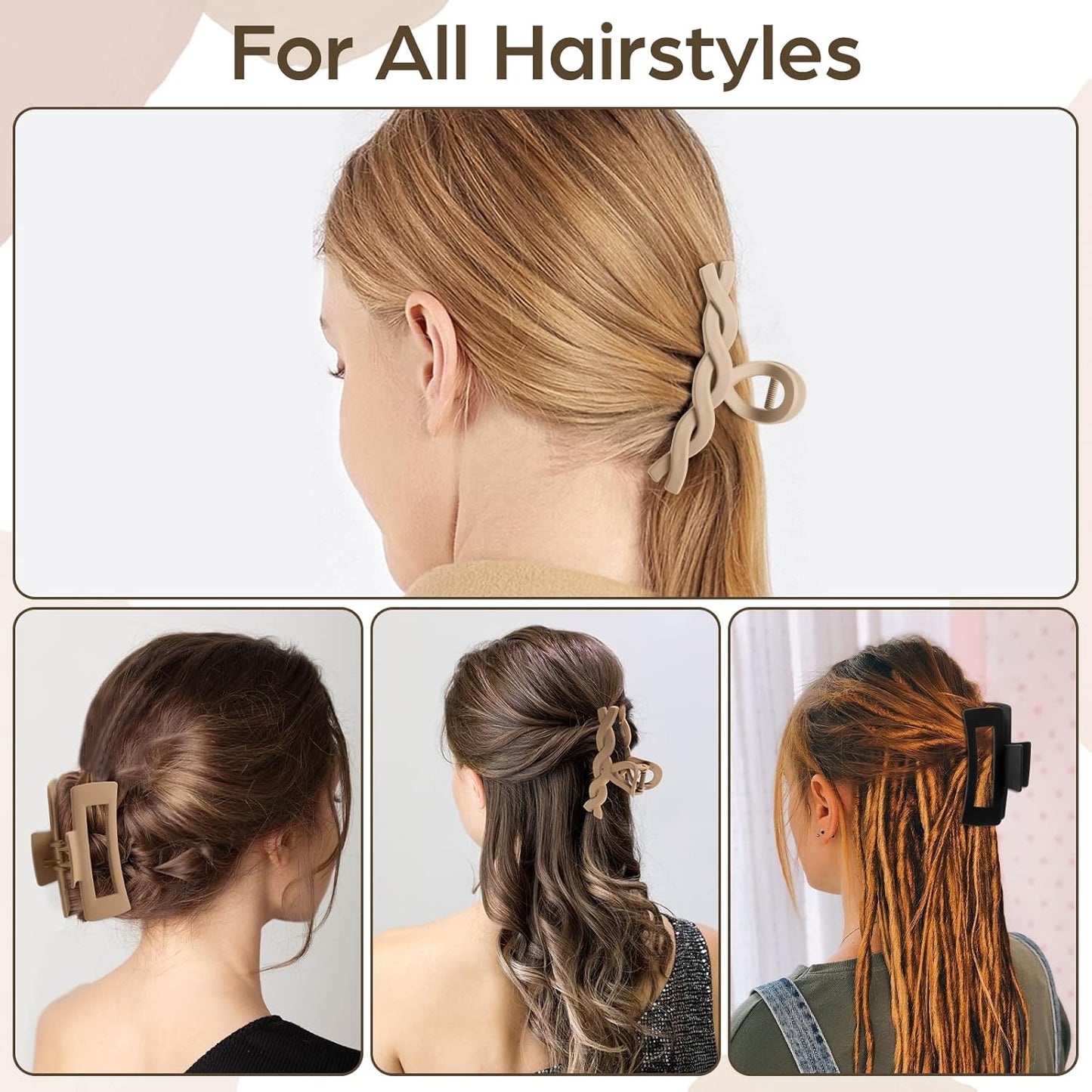 6pcs Claw Clips, 4.1 Inch Hair claws for Thick Hair, Matte Khaki Hair Claw Clips, Neutral Rectangle Hair Clips for Women