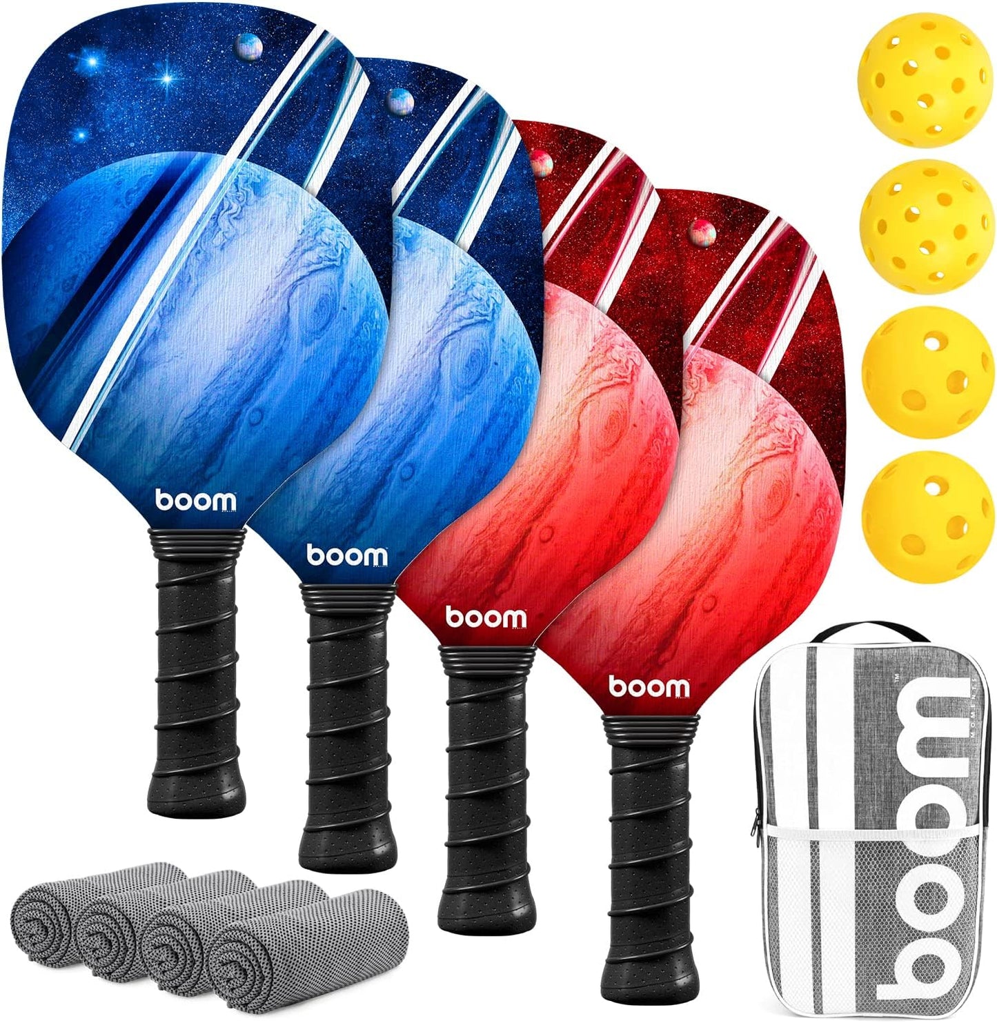 Pickleball Paddles, Pickleball Set with 4 Premium Wood Pickleball Paddles, 4 Cooling Towels, 4 Pickleball Balls & Carry Bag, Pickleball Paddle with Cushion Comfort Grip, Gifts for Men Women