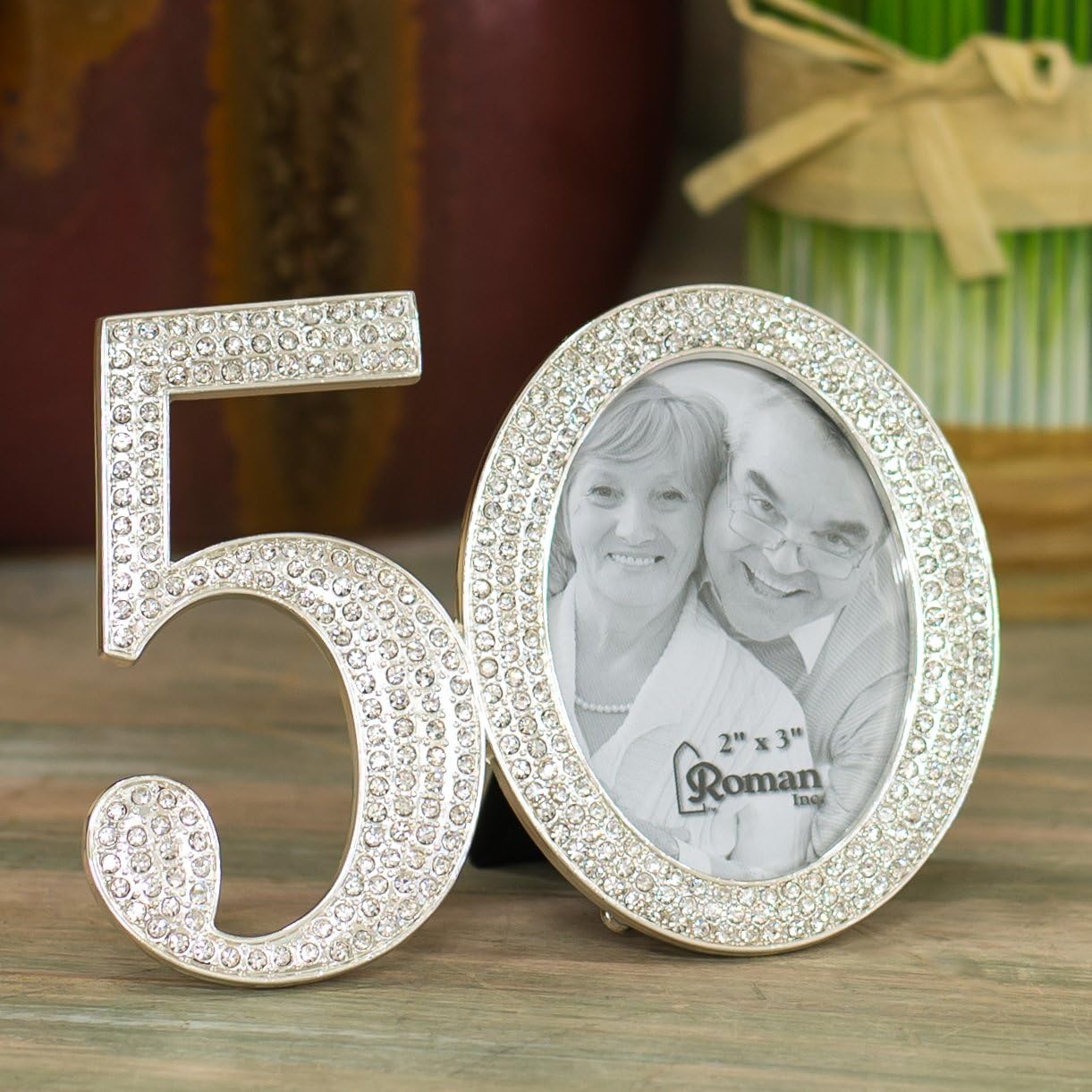 Roman Giftware Inc., Caroline Collection, Wedding & Anniversary, 3.25" H 50TH Rhinestone Frame,Religious, Inspirational, Durable (4x1x3)