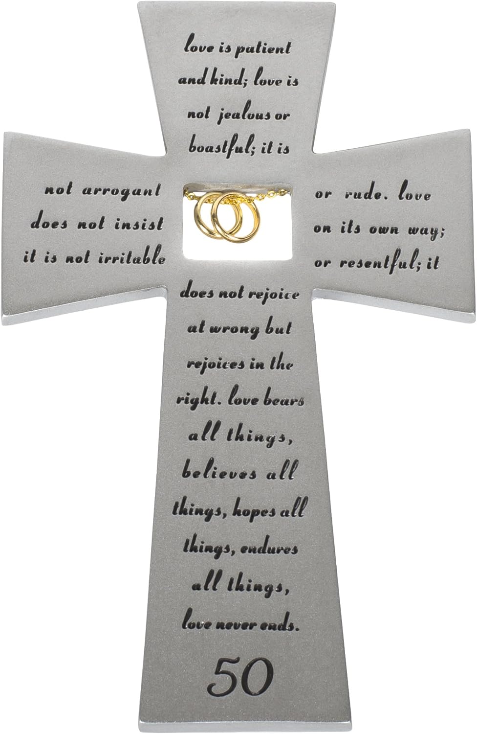 Roman 50th Wedding Anniversary "Love Never Fails" Wall Cross