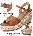 SHIBEVER Wedge Sandals For Women Dressy: Summer Women's Wedges Sandals Open Toe Espadrille Ankle Strap Ladies Shoes, Brown, 10.5