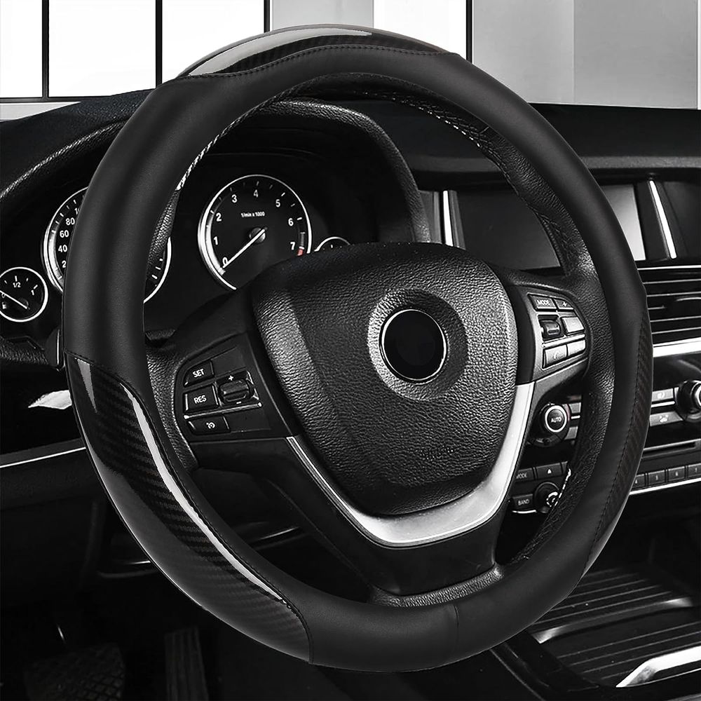 Steering Wheel Cover, Ultra Comfortable and Anti-Slip Steering Cover for Diameter 14.5-15inch (Black)