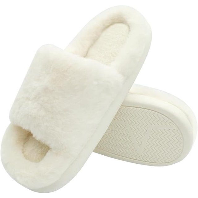 House Slippers For Woman Open Toe, Slides For Women Men Platform, Cute Slippers for Women Indoor Outdoor Fluffy Slippers- SZ 6.5-7
