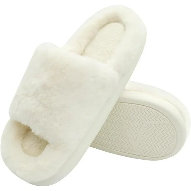 House Slippers For Woman Open Toe, Slides For Women Men Platform, Cute Slippers for Women Indoor Outdoor Fluffy Slippers- White SZ 5.5-6