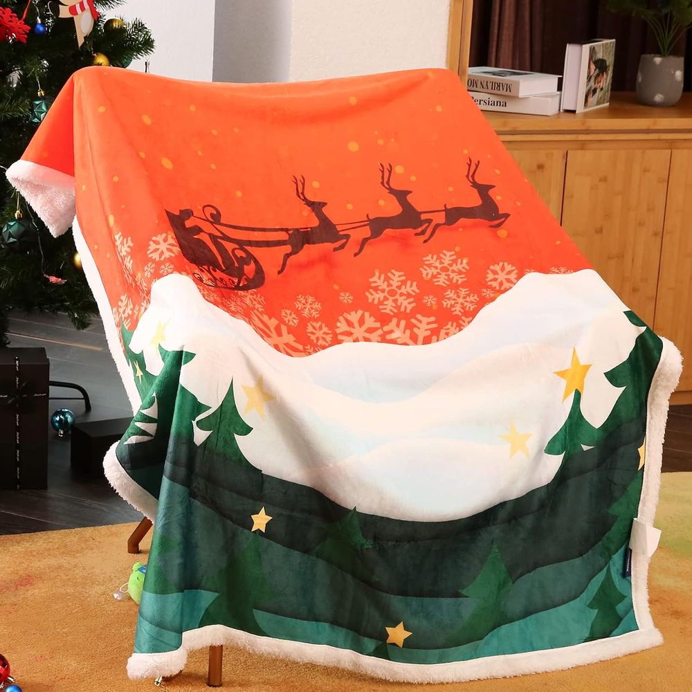 Sherpa Fleece Throw/Blanket, 50x60 Inches Soft Cozy Warmer Throw Blankets, Christmas