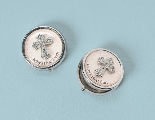 Roman Set of 2 Enamelled Round Boxes Tooth and Baby's First Curl
