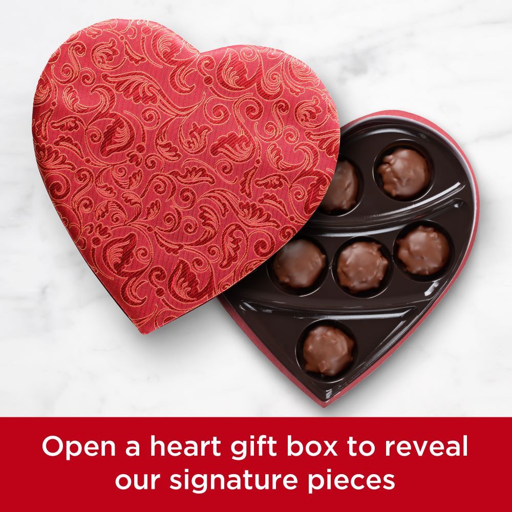 Russell Stover Valentine's Day Satin Heart Pecan Delights Milk Chocolate Gift Box, 7.2 oz. (≈ 8 Pieces)