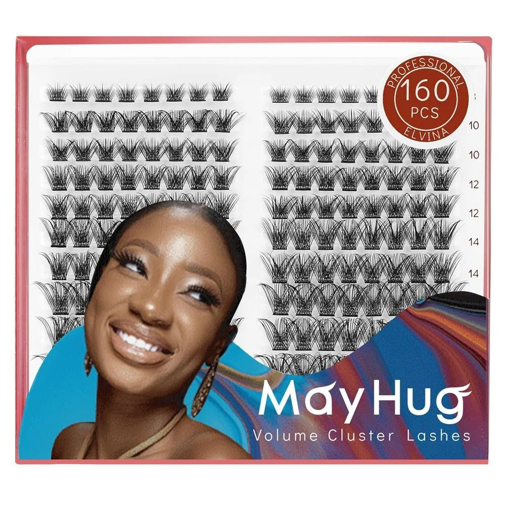 Lash Clusters DIY Eyelash Extensions 160 Pcs Individual Lashes Eyelash Clusters Natural Look, D Curl Cluster Lashes Wispy False Eyelash Soft Cluster Lashes Reusable, 8-18mm MIX (Elvina)