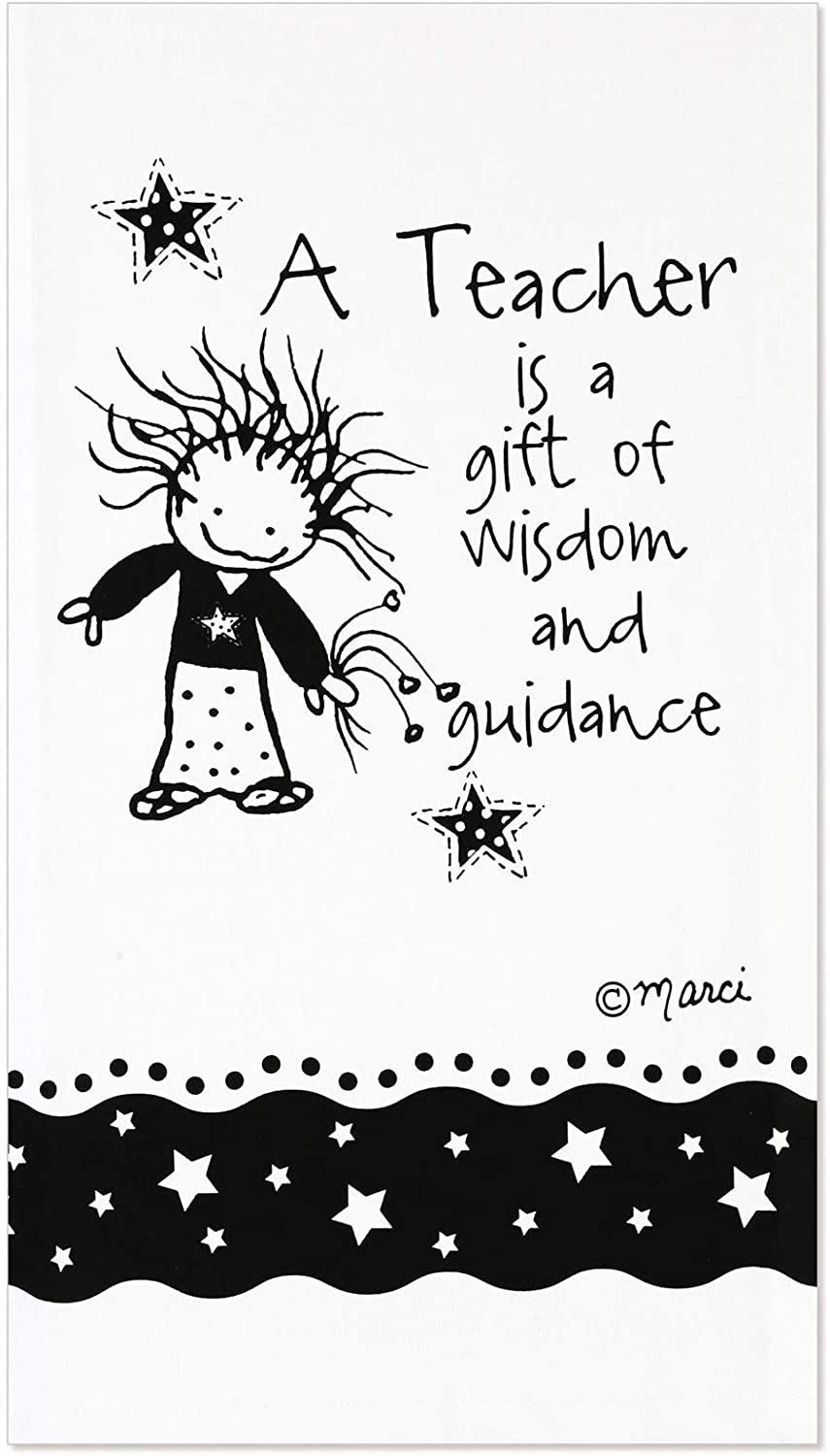 Enesco 6006433 Children of The Inner Light Teacher Wisdom & Guidance Tea Towel,26 Inch,Black & White