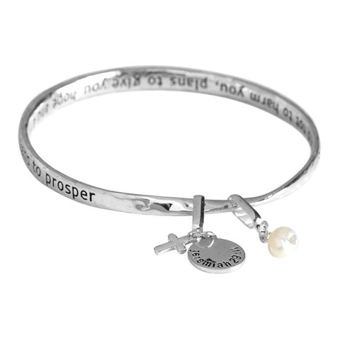 Jeremiah 29:11 Mobius With Charms Silver-Plated Women's Bangle Bracelet