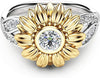 Nepdome 2022 New Exquisite Women's Two Tone Silver Floral Ring Round Diamond Gold Sunflower Jewel