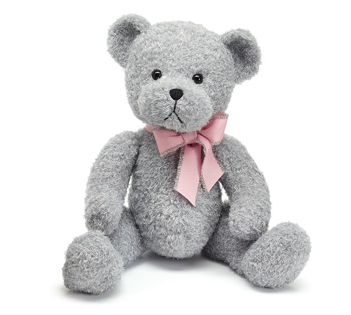 Burton & Burton 9738109 15" SOFT GRAY PLUSH BEAR WITH PINK BOW