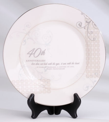Roman Inc 60674 40th Anniversary 2 Piece Porcelain Plate Set with Stands