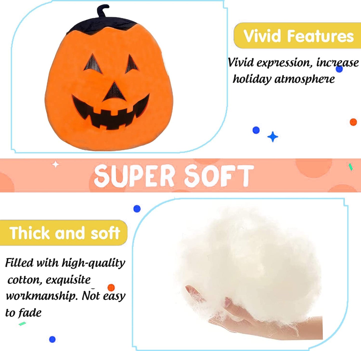 13 Inches Pumpkin Plush Toy Cute Jack-o-lantern Plushies Soft Pillow for Kids